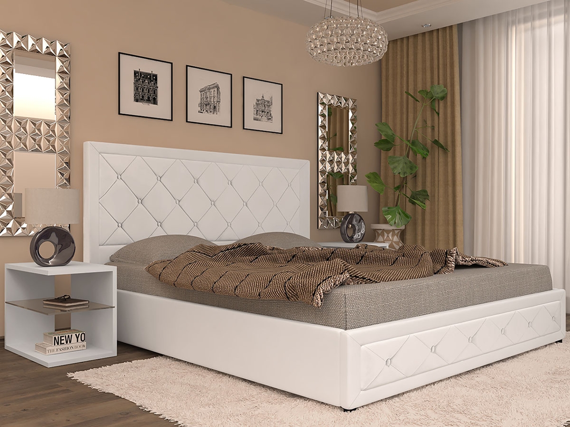 Cama de Casal Roman, Estrado Elevatório (Branco)(200×160 cm)