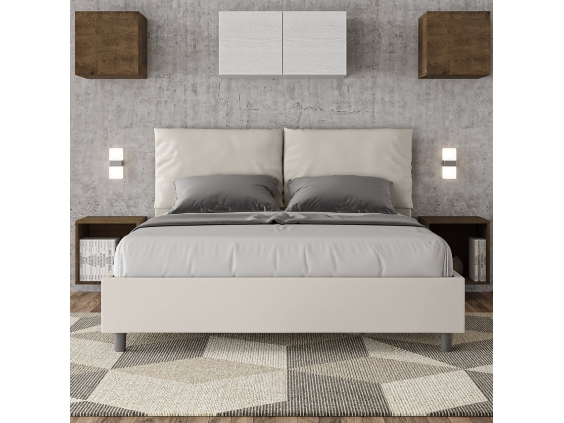 Cama de Casal Queen Size Sem Estrado Estofada AnteaITYHOME (160 x 210 cm - Painéis de Melamina e Couro Sintético)