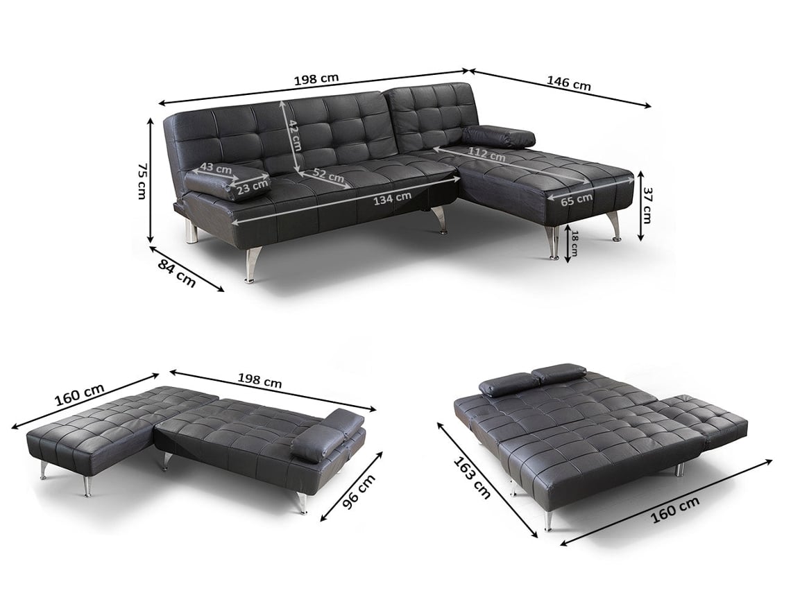 Sofá-Cama Chaise Longue Xs 198Cm Cinza