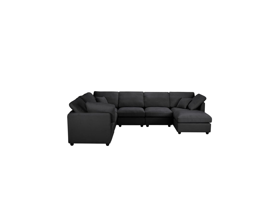 2213 Black Sofá Multi Pessoa De Chenille Espuma Travesseiros Braços Quadrados Preto Yhl Voyura