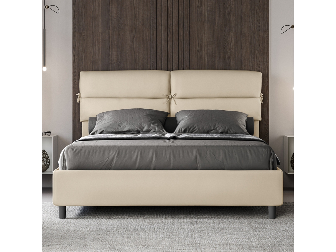 Cama de Casal Queen Size Sem Estrado Estofada NandyITYHOME (160 x 200 cm - Painéis de Melamina e Couro Sintético)